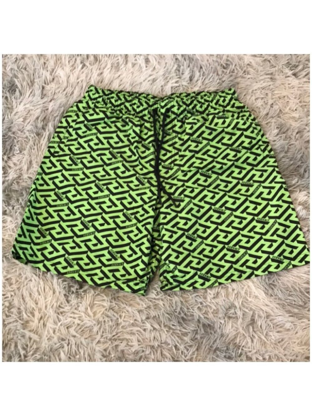 Versace Green Black Logo Print Swim Shorts Size 3 New